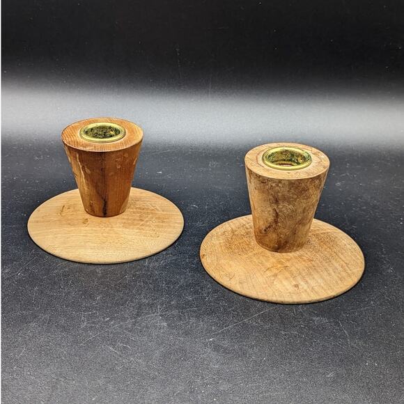 Pair 2 VTG Ellingson Myrtlewood wood Mid Century Modern MCM candlestick holders - Picture 1 of 13